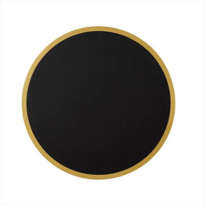 Ensemble de 2 tables basses rondes gigognes, similicuir noir profond avec base en métal doré, peu encombrant pour le salon
