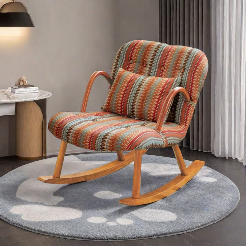 Chaise berçante en bois massif American Retro, Rouge/beige/orange