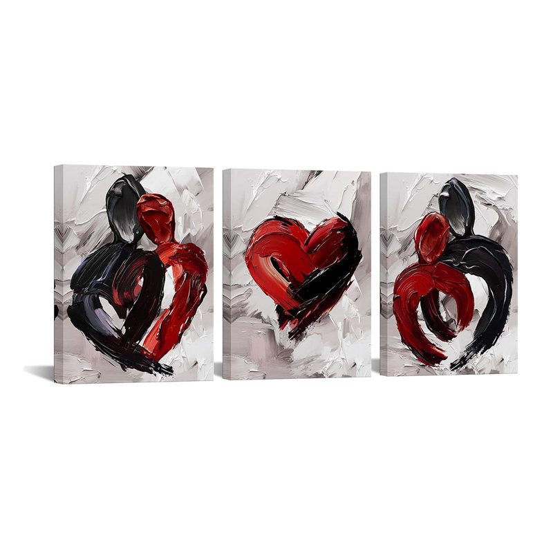 3 Piece Wrapped Canvas Print, Red