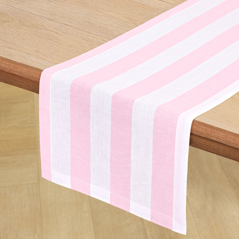 Cabana Stripe - 100% Pure Linen Table Runner, 72" x 14", Cherry Blossom/White