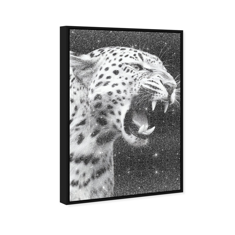 Leopard Roar Print by Oliver Gal, 25"H x 37"W, Black Floater Frame