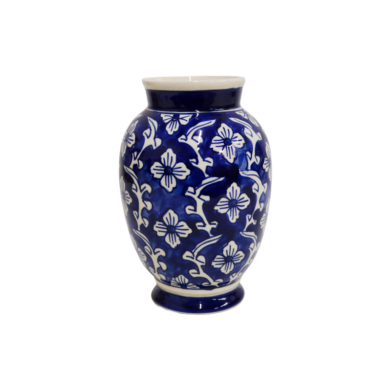 Home&Manor Classic Ceramic Vase Blue/White