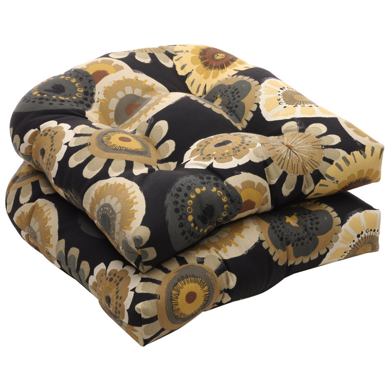Renel Indoor/Outdoor Dining Chair Cushion, Black / Yellow Floral