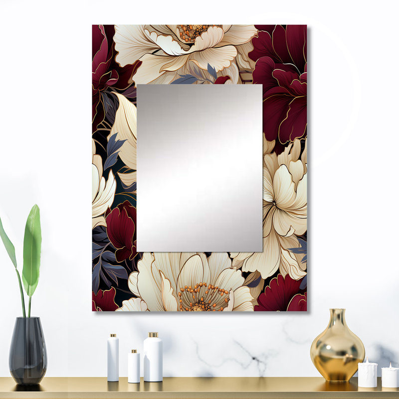 Rich Beige And Red Poppies Opulent Flowers - Floral Mirror Wall Decor, 32" x 24"