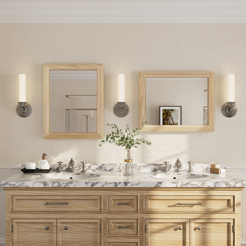 Amara Tempered Glass Mounted Wall Mirror, 20" x 16", Light Yellow Wood
