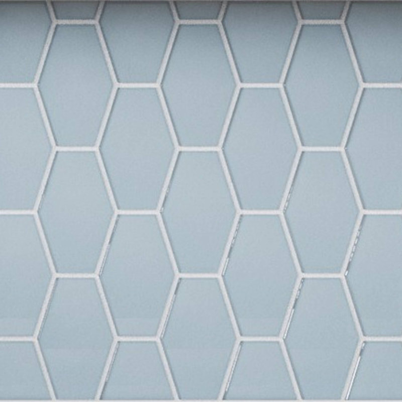 Long Hex 10.60in.x11 in. Glass Mosaic Tile, Aqua Blue Gloss