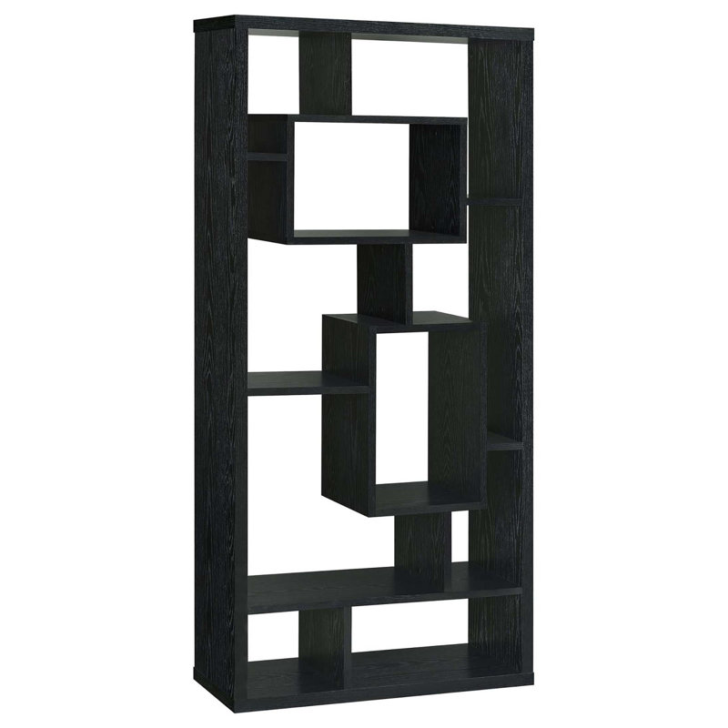 Arran-William Geometric Bookcase, 70.75" H x 35.5" W x 11.5" D, Black