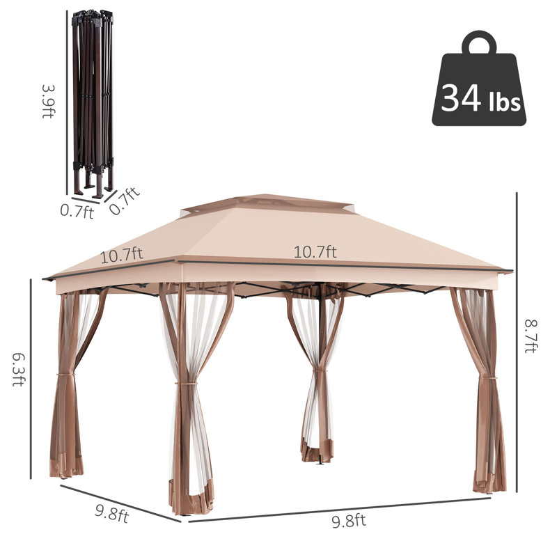 Outsunny 11' X 11' Pop Up Canopy, 75.6" H x 128.4" W x 128.4" D, Brown