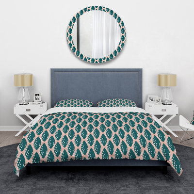 Formes de feuilles rétro à pois blancs - Ensemble de housse de couette moderne - Polyester en microfibre