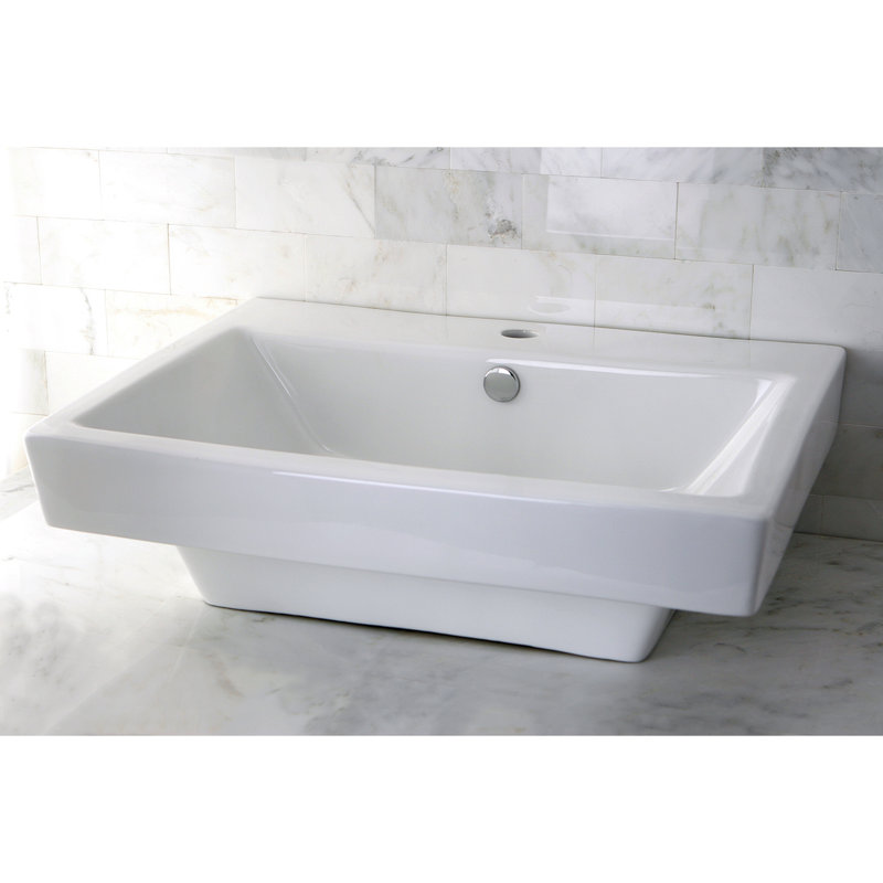 Kingston Brass Plaza Ceramic Semi-Recessed Bathroom Sink, White