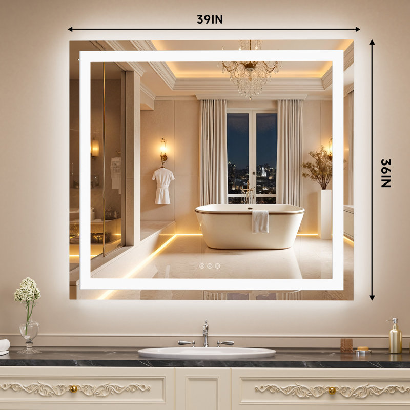 LED Bathroom Mirror with Lights, Lighted Vanity Mirrors for Bathroom with Anti-Fog, Dimmable, 3 Colors, Wall Mounted & 3-Year Warranty