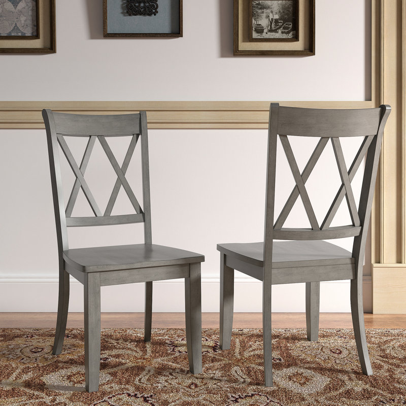 Fortville Solid Wood Cross Back Side Chair, Gris antique