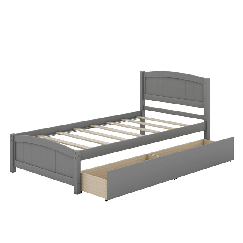 Lit plateforme simple avec tiroirs, Gris