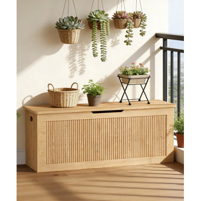 Très grand coffre de rangement cannelé avec charnières de sécurité, coffre de rangement en bois à plateau relevable pour chambre à coucher, salon, entrée