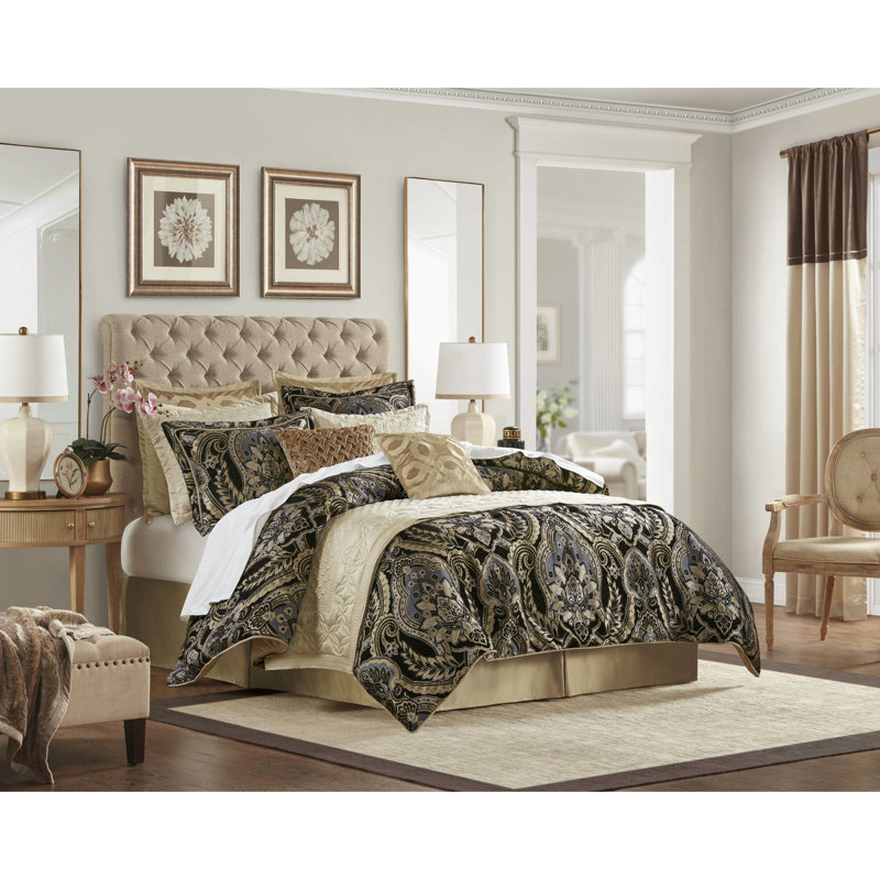 Édredon pour grand lit 4 pièces - processus amélioré 2022, conception exquise, fermetures à glissière cachées, face en chenille, revers uni, satin antique, l 92 po x L 96 po, 2 taies décoratives l 20 po x L 26 po + P 2 po, l 60 po "L + P 15", 100%: