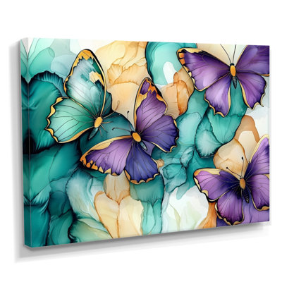 Émeraude et mauve papillon composition I - salon d'art mural papillon