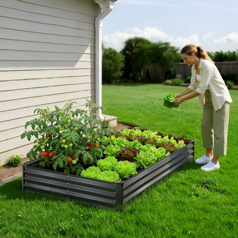 Galvanized Raised Garden Beds, 8 x 4 x 1 ft, Rectangular Metal Planter Boxes Kit Outdoor, Bottomless Elevated Planting Box with Gloves, Alu-Zinc, for Growing Flowers Vegetables, Dark Gray