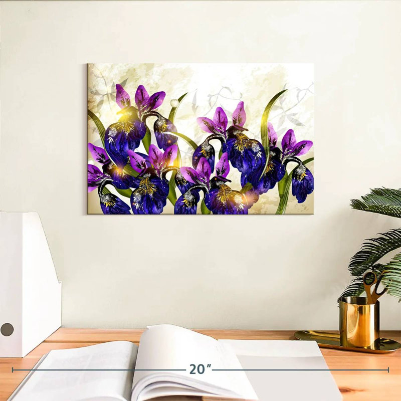 Fleurs d'iris en fleurs, H 8 po x l 12 po