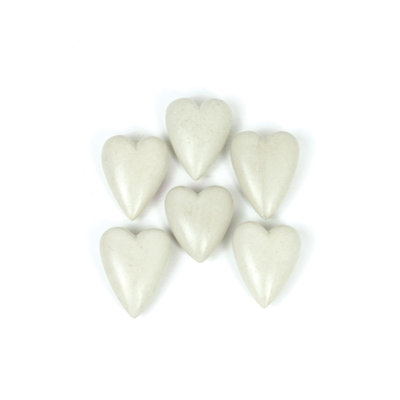  Hand-Carved Stone Hearts – Set of Six 3" Wide Dark Grey Accents