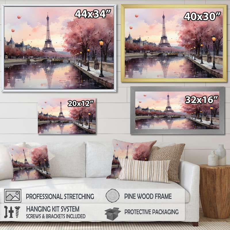 «Pink Twilight Rendezvous In Paris II», impressions sur toile de parcs d'attractions, H 34 po x l 44 po, Brun