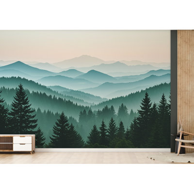 Mountain Wallpaper Peel And Stick Mountain Watercolor Wallpaper Mountain Wall Art Pine Tree Nature Wallpaper Blue Mountain Mural 701RS (Peel-N-Stick) RS701
