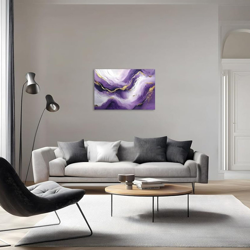 1 Pcs Purple Wall Art Purple Pictures for Wall Purple and Gold Abstract Canvas Picture Print on Canvas Purple Picture for Bedroom for Room Decor Stretched and Framed 16x24 inch
