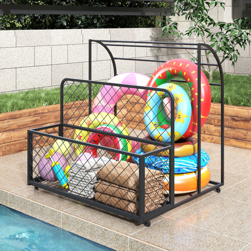 Chariot de rangement roulant pour flotteurs de piscine, panier en métal pour flotteurs, frites de piscine, gilets de sauvetage, ballons de plage