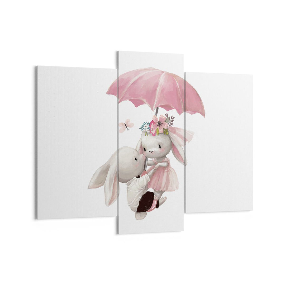 3-tlg. Leinwandbilder-Set Bunnies Umbrella Children's