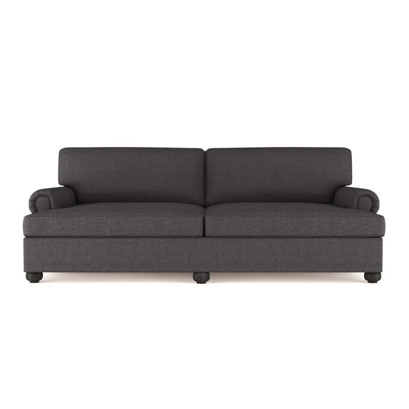 Leroy Rolled Panel-Arm Daybed with Bun Feet, Vintage Leather Oyster, Ebony