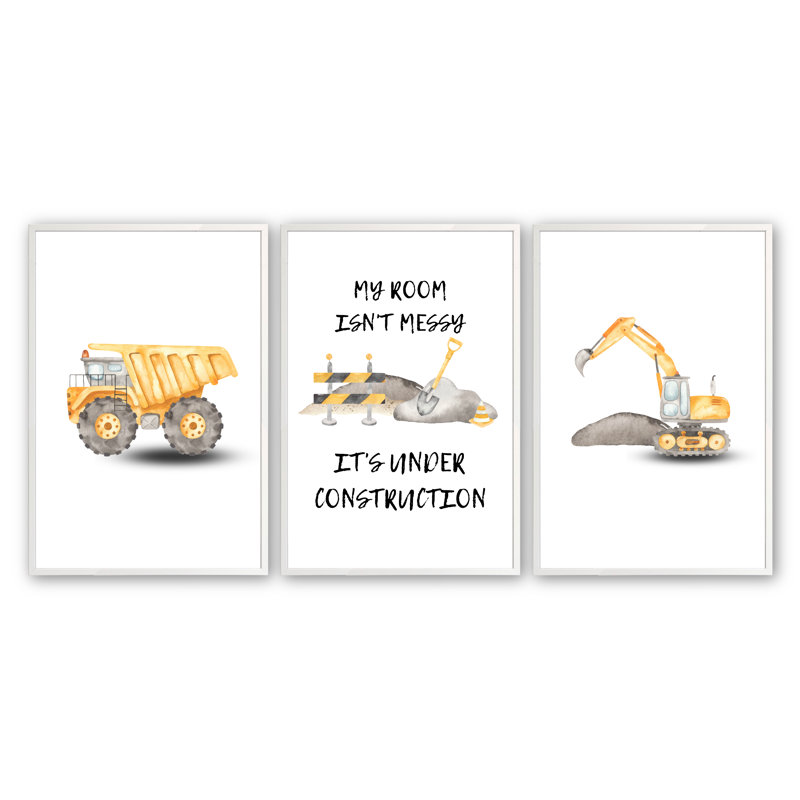 «Hallan the Construction Crew», art encadré 3 pièces, H 8 po x l 10 po x P 1,25 po, Blanc opaque