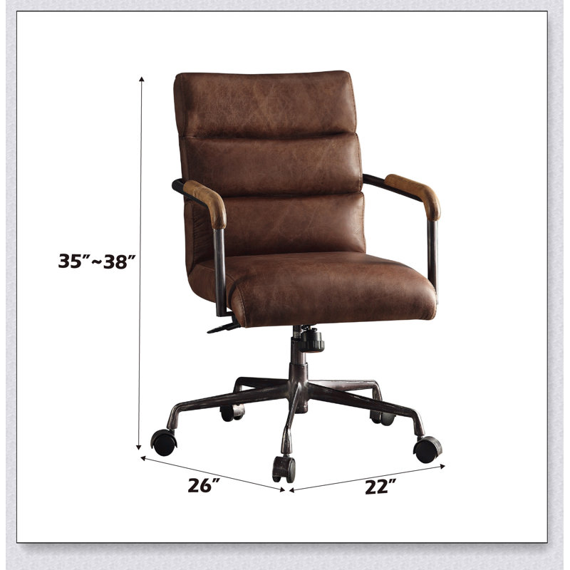 Fauteuil de bureau rétro Harith en cuir pleine fleur, avec hauteur réglable et accoudoirs en bois pour un confort et un style ultimes.