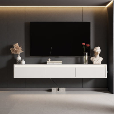Meuble télé flottant, meuble télé mural avec lumières DEL et prise de courant, pour meuble télé pour salon