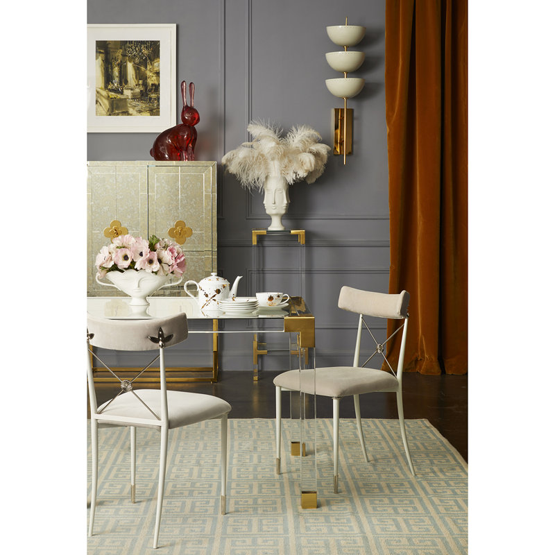 Luxurious Clear Glass Dining Table with Gold Brass Embellishments