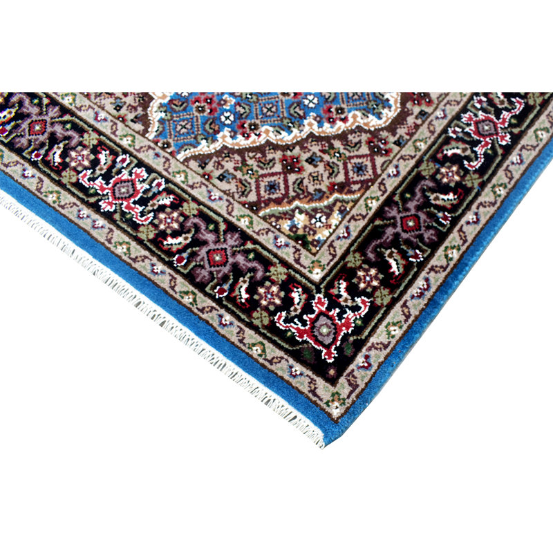 Wool Oriental Area Rug in Blue/Black/White, Rectangle 6' x 9'