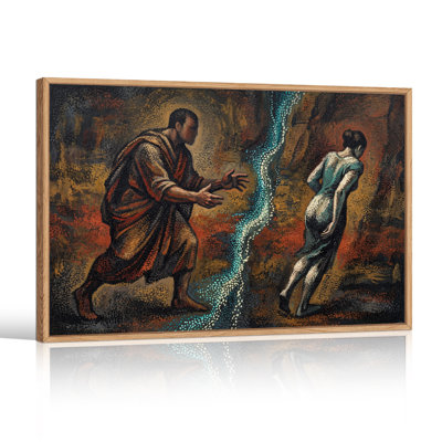 Man and Woman in Robes with Glowing Blue Stream Canvas Wall Art