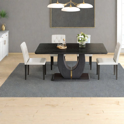 Ensemble de table de salle à manger moderne pour la maison, bois noir, panneau de fibres à densité moyenne de 63 pouces, cuisine et appartement