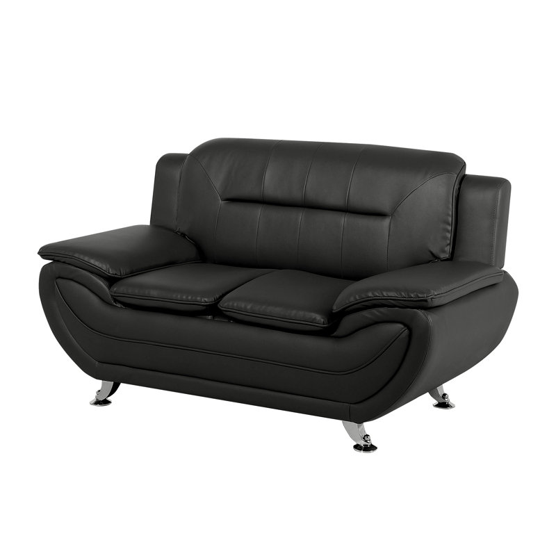 Katarina 2 Seater Faux Leather Loveseat, Black