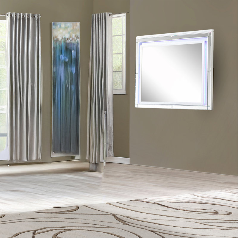 Miroir Sterling avec cadre DEL fabriqué en bois (miroir inclus seulement), Blanc