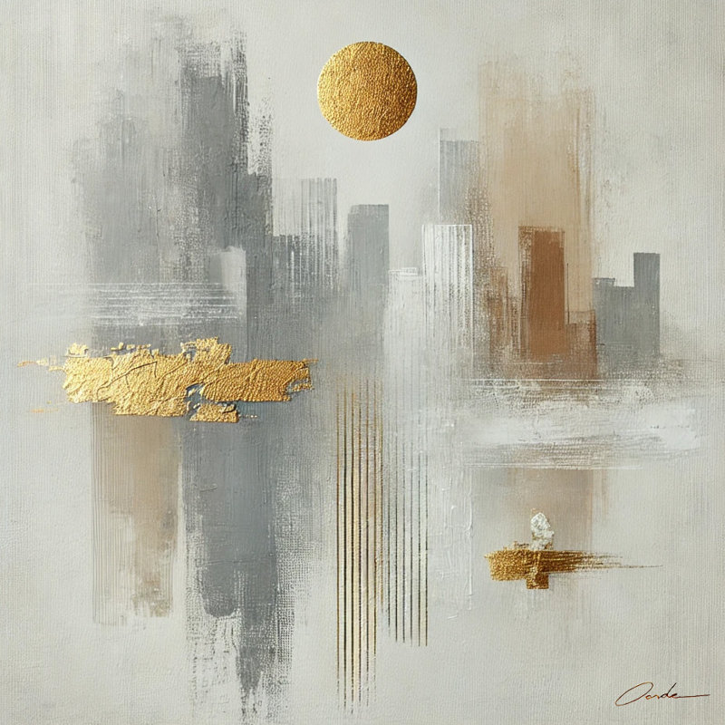 Impression sur toile Golden Urban Glow - art abstrait de paysage urbain, H 12 po x l 12 po x P 1 po