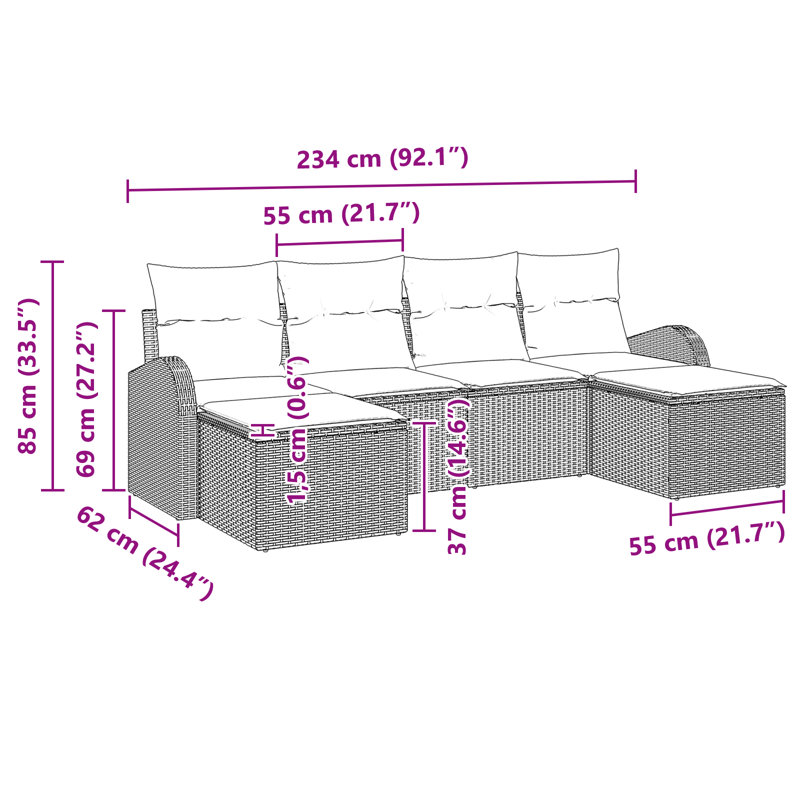 Ensemble de canapés de jardin avec coussins 6 pièces vidaXL Brun synthétique: rotin de polyester, Brun