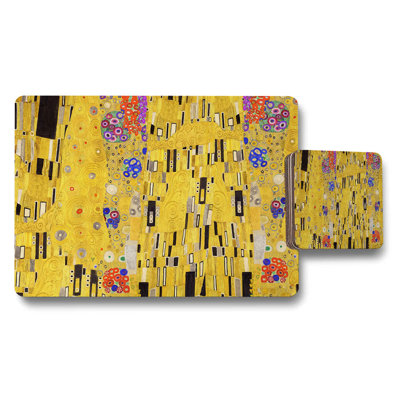 Gold Klimt Inspired Placemat and Coaster Set for Dining Table