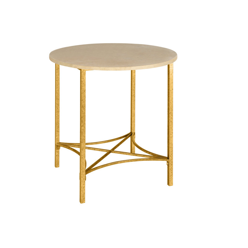 Bella End Table, 31" H x 33" W x 33" D, Lite Travertine, Royal Gold