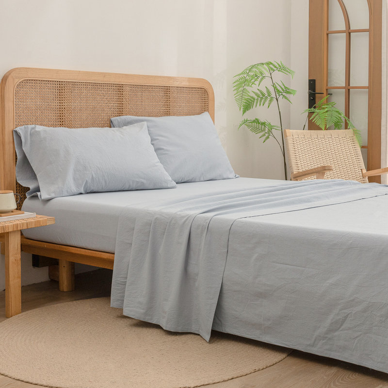 Drap plat 100% coton délavé Bestouch Bestouch, Bleu bleuet, Drap plat très grand