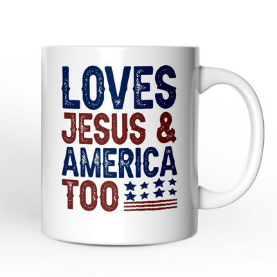 Loves Jesus and America Too Mug, Patriotic Gift for Proud Americans with Custom Name