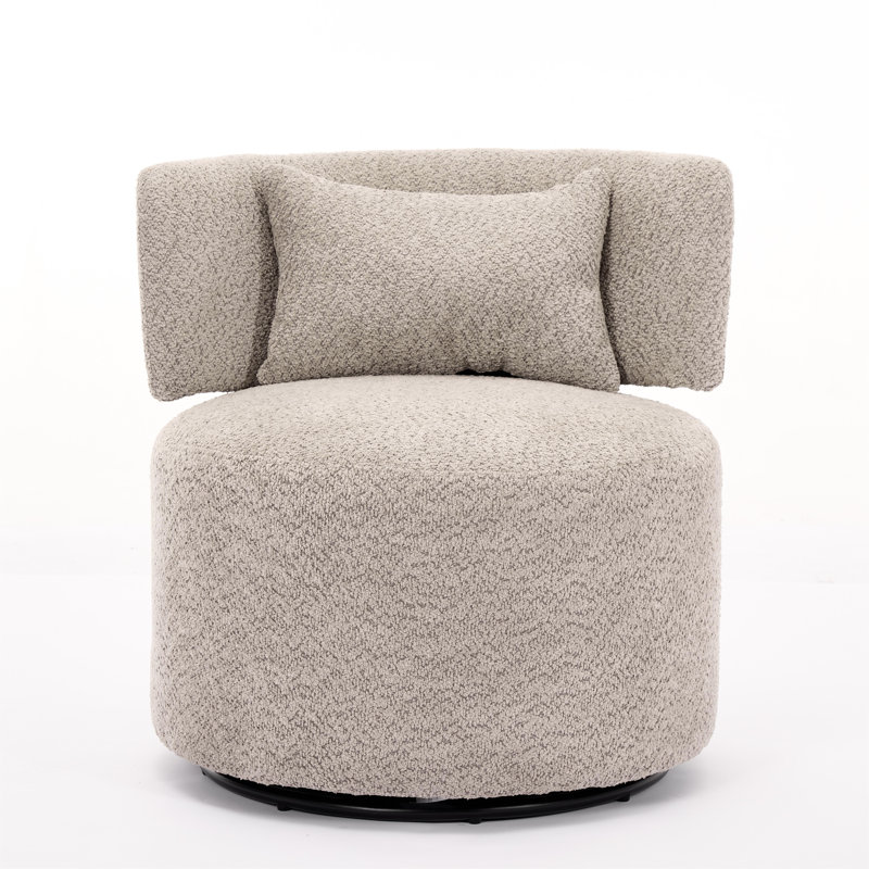 Swivel Accent Chair with Throw Pillow, Pebble Boucle