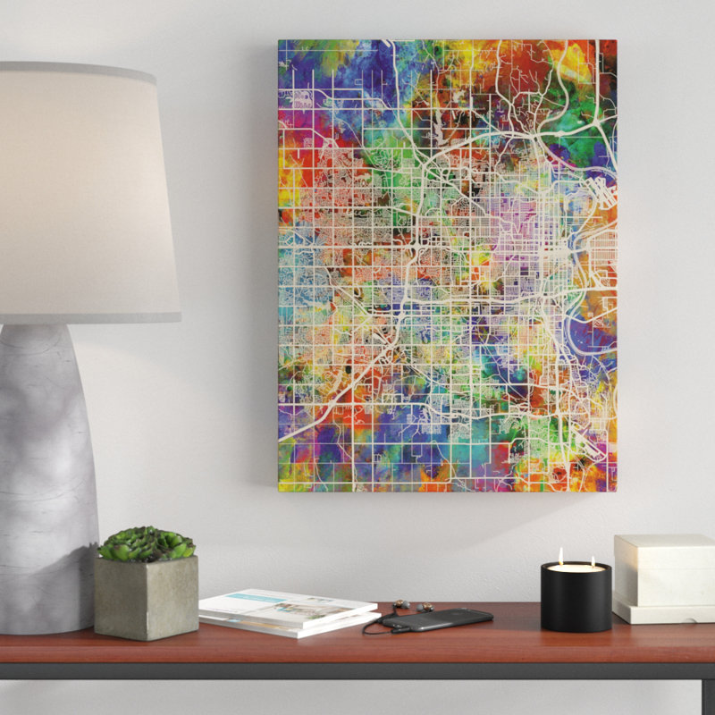 « omaha nebraska city map », impression sur toile tendue en bleu/vert/orange, H 19 po x l 14 po x P 2 po