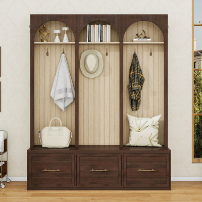 Three Drawers Hall Tree with Bench and Hooks