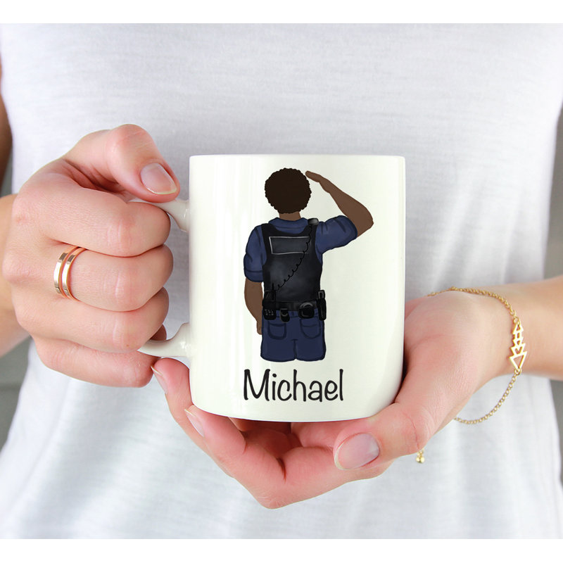 Tasse à café personnalisée, Brun / noir, homme, agent de police 16, Oui