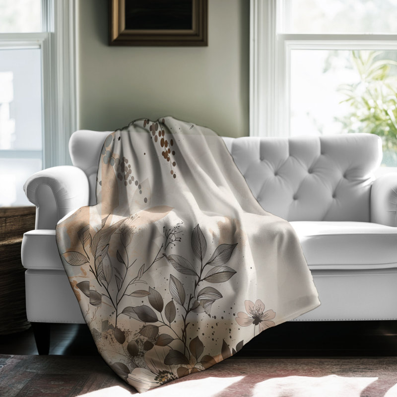 Boho Beige Florals - Couverture sherpa de qualité supérieure 1 pièce, Grand lit