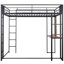 Lit mezzanine double en métal pleine grandeur avec 2 tablettes et bureau, noir-779697594
